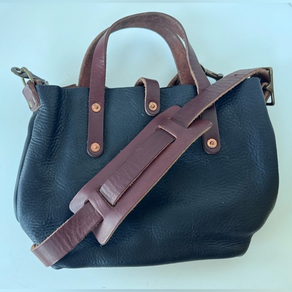 Go Forth Goods Avery Leather Tote Bag Mini Crossbody Color Block - Picture 9 of 15